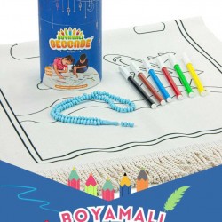 Çocuklara Özel Yıkanabilir Boyamalı Seccade Seti - Mavi 
